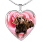 Boykin Spaniel Print Heart Pendant Luxury Necklace