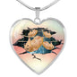Golden Hamster Hanging Print Heart Charm Necklaces