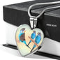 Blue Budgie Parrot Print Heart Charm Necklaces
