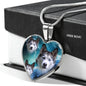 Siberian Husky Print Heart Charm Necklace