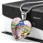 Scottish Fold Cat Print Heart Pendant Luxury Necklace