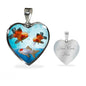 Oranda Fish Print Heart Charm Necklace