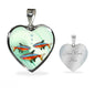 Neon Tetra Fish Print Heart Charm Necklace