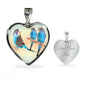 Blue Budgie Parrot Print Heart Charm Necklaces