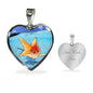 Comet Fish Print Heart Charm Necklace