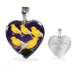 Domestic Canary Bird Print Heart Charm Necklaces