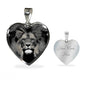 Lion Grey Art Print Heart Charm Necklaces