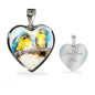 Blue And Yellow Macaw Parrot Art Print Heart Charm Necklaces