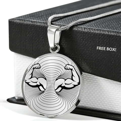 Biceps Bodybuilder Lovers Print Circle Pendant Luxury Necklace