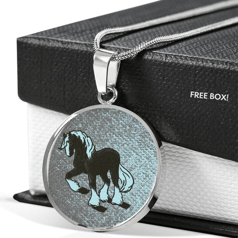 Clydesdale Horse Print Circle Pendant Luxury Necklace