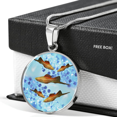 Green Swordtail Fish Print Circle Pendant Luxury Necklace