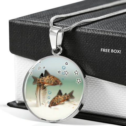 Corydoras Paleatus Fish Print Circle Pendant Luxury Necklace