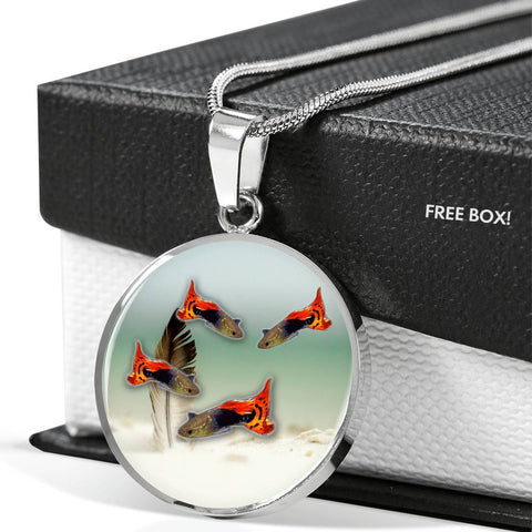 Lovely Common Molly Fish Print Circle Pendant Luxury Necklace