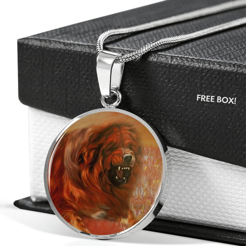 Tibetan Mastiff Dog Print Circle Pendant Luxury Necklace