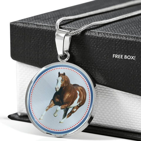 American Paint Horse Print Circle Pendant Luxury Necklace