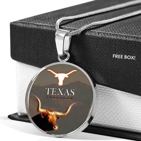 Texas Longhorn Cattle (Cow) Print Circle Pendant Luxury Necklace