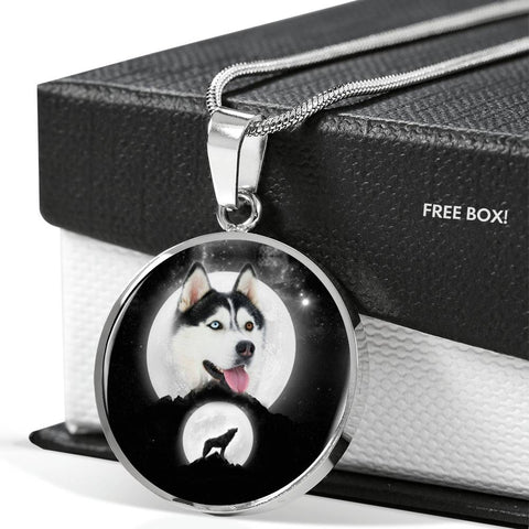 Siberian Husky Dog Print Circle Pendant Luxury Necklace