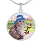 Scottish Fold Cat Print Circle Pendant Luxury Necklace