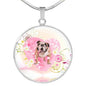 Bulldog Print Circle Charm Luxury Necklace