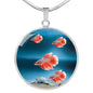 Siamese Fighting Fish Print Circle Pendant Luxury Necklace