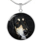 Black Saluki Dog Print Circle Pendant Luxury Necklace