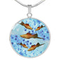 Green Swordtail Fish Print Circle Pendant Luxury Necklace