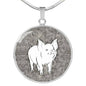 Cute Middle White Pig Print Circle Pendant Luxury Necklace