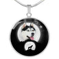 Siberian Husky Dog Print Circle Pendant Luxury Necklace