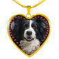 Border Collie Print Heart Charm Necklace