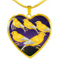 Domestic Canary Bird Print Heart Charm Necklaces