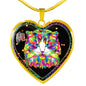 Colorful Cat Print Heart Charm Necklaces