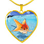 Comet Fish Print Heart Charm Necklace