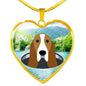 Basset Hound Dog Vector Print Heart Charm Necklaces