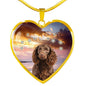 American Water Spaniel Print Heart Pendant Luxury Necklace