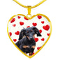 Cute Dachshund Print Heart Charm Necklace