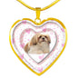 Shih Tzu Dog Print Heart Pendant Luxury Necklace