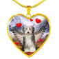 Bearded Collie With Wing Print Heart Pendant Luxury Necklace