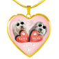 Old English Sheepdog Print Heart Pendant Luxury Necklace