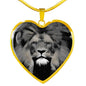 Lion Grey Art Print Heart Charm Necklaces