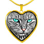 Blue Eyes Cat Print Heart Charm Necklaces