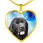 Newfoundland Dog Print Heart Pendant Luxury Necklace