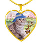 Scottish Fold Cat Print Heart Pendant Luxury Necklace