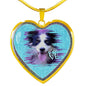 Border Collie Dog Art Print Heart Charm Necklaces