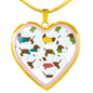 Dachshund Dog Art Print Heart Charm Necklaces