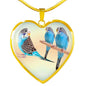 Blue Budgie Parrot Print Heart Charm Necklaces