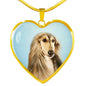 Afghan Hound Dog Print Heart Pendant Luxury Necklace