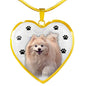 Cute Pomeranian Print Heart Charm Necklace
