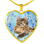 Cute Maine Coon Print Heart Pendant Luxury Necklace