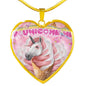 Creamy Unicorn Print Heart Pendant Luxury Necklace