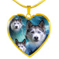 Siberian Husky Print Heart Charm Necklace